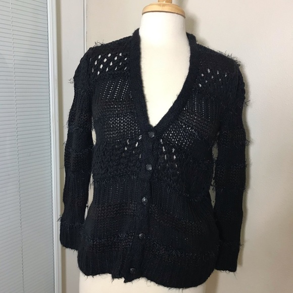 RACHEL Rachel Roy open knit black cardigan sweater - Picture 1 of 5